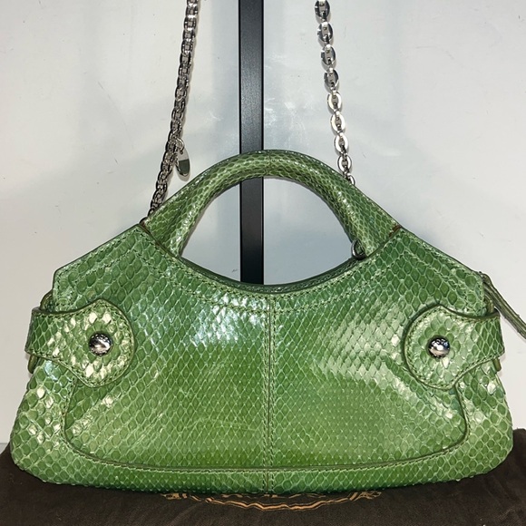 NWOT Vintage Tod’s Green Snakeskin Leather With Crystal Clutch Shoulder Bag - Picture 2 of 16